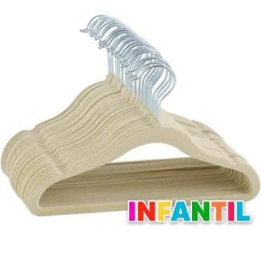 Imagem de Kit 50 Cabides Veludo Infantil Slim Antiderrapante Bege - Holtter Home