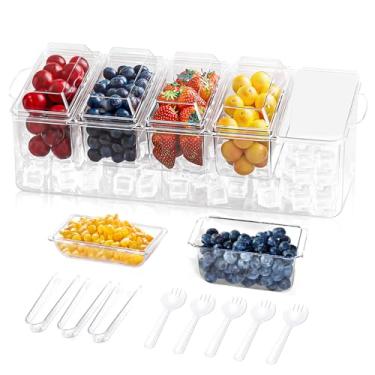 Imagem de Recipientes de Condimentos Resfriados, Servidor de Condimentos Resfriados com Tampa, Kit Organizador de Geladeira, Organizador de Geladeira, Organizadores de Geladeira, com 5 Pratos Removíveis