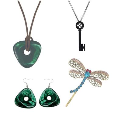 Imagem de Sheliky 4 peças Coraline Acessórios Fantasia Halloween Cosplay Adereços Vestido Feminino Coraline Colar/Colar Chaveiro/Grampo de Cabelo Libélula/Brincos, One Size, Acrílico, Água marinha