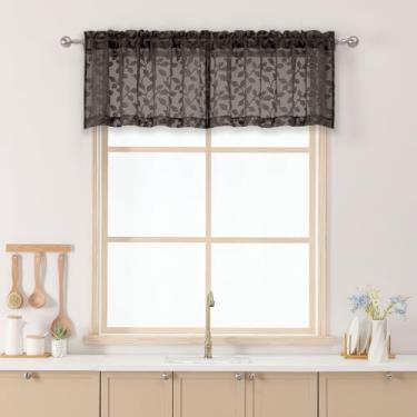 Imagem de Chyhomenyc Saias transparentes de chocolate para janelas de 35,5 cm de comprimento, 2 peças, cortinas curtas de cozinha de café com filtro de luz, cortina pequena superior para sala de estar quarto