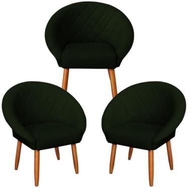 Imagem de Kit 3 Poltronas para Clínica Decorativa Resistente Confortável Tecido Corano MOBLAN decor (Verde Oliva)
