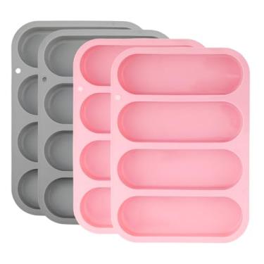 Imagem de TAICHEUT Pacote com 4 formas de pão de cachorro-quente de 15 cm, molde de pão de cachorro-quente de silicone, assadeira em rolo para pãezinhos de cachorro-quente, mini baguetes, rosa e azul