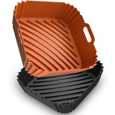 Imagem de Viretec Pacote com 2 forros de silicone para fritadeira a ar, sacos de cesta quadrados reutilizáveis para fritadeira de ar de 4 a 7 litros, bandeja de silicone para fritadeira a ar para ninja, cosori