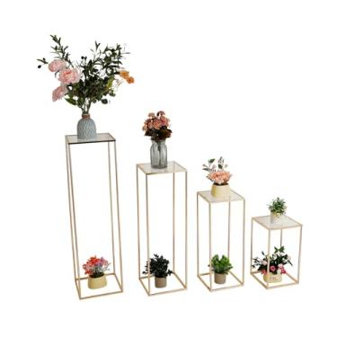 Imagem de Vaso de acrílico alto de 4 peças de centro de mesa de centro de mesa de flores transparentes, coluna geométrica, vaso floral elegante para decoração de mesa de aniversário e casamento