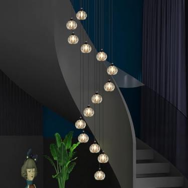 Imagem de Weesalife Lustres de cristal para escadas, lustres modernos pretos claros para tetos altos, luminária pendente de cristal para sala de estar, cozinha, ilha, hall de entrada, corredor, bar