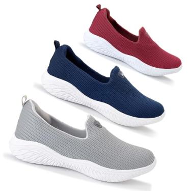 Imagem de Kit 3 Sapatilha Feminina Ortopédica Calce Fácil Sem Cadarço Leve Confortável (Bordo/Marinho/Cinza, BR, Adulto, Numérico, 39)