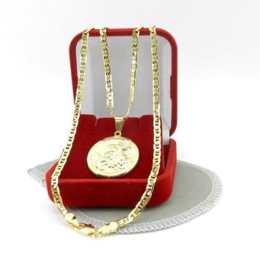 Imagem de Corrente Masculina 50Cm 3Mm + São Jorge Folheado Ouro Cr324A - Wnbijou