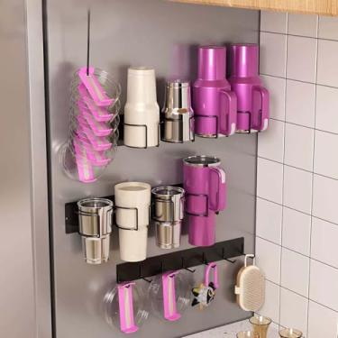 Imagem de Suporte magnético para armazenamento e organização de copos, montagem seccional para copos Stanley de 30/1,134 g, suporte magnético forte para geladeira (4 xícaras) (preto)