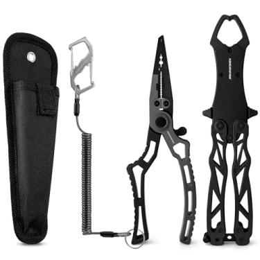 Imagem de Ashconfish Alicate de garra de lábio de peixe - Removedor de gancho de liga de alumínio multifuncional atualizado e alicate de anel dividido para pesca com mosca, pesca no gelo, equipamento de pesca