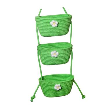 Imagem de IEUDNS Cesta suspensa de parede de 3 camadas sobre a porta, cesta suspensa para chapéus, frutas, vegetais, grampos de cabelo, suporte para quarto de, Verde