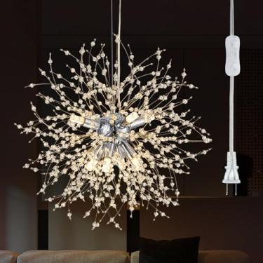Imagem de SineRise Lustres de cristal modernos fogos de artifício, luminária de cristal, candelabro de dente-de-leão (8 luzes, cromado) para hall de entrada, entrada, cozinha, quarto, com plugue (lâmpadas não