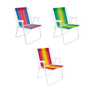 Imagem de Cadeira de Praia Alta Dobrável Estrutura Reforçada Leve Estampas Sortidas Conforto Portátil Premium