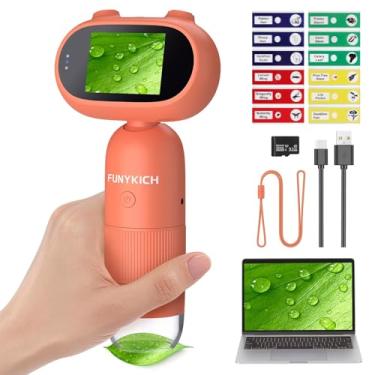 Imagem de FUNYKICH Microscópio para crianças com cartão de memória de 32 GB e 12 microslide, tela IPS de 5 cm, microscópios digitais HD portáteis de 1000x, compatível com PC, presentes divertidos de aniversário