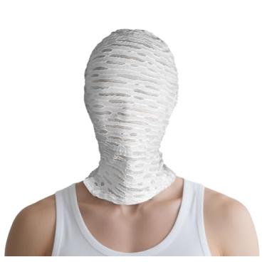 Imagem de Máscara facial completa com buraco de renda, gótica, sexy, Halloween, tecido elastano, máscara cosplay, Orifício branco, tamanho �nico