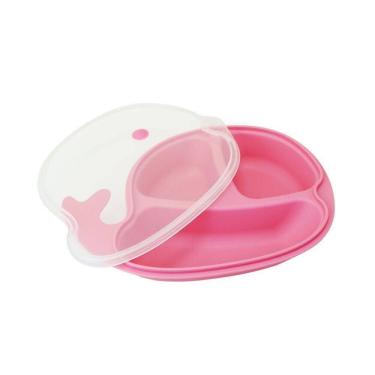 Imagem de Prato Infantil Rosa Com Divisórias Para Bebê - Design Fofo E Prático