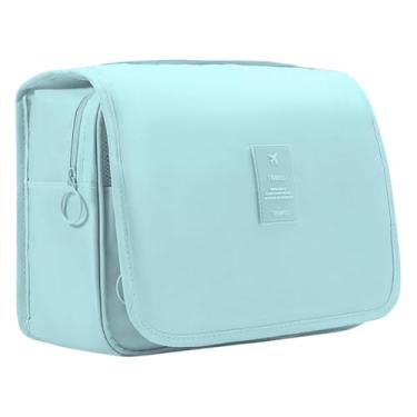Imagem de Bolsa Necessaire Maquiagem Cosméticos Feminina Viagem Com Divisória e Cabide para Pendurar Organizador de Maquiagem Muito Espaço para Maquiagem Shampoo Perfumes Higiene Pessoal (Azul Agua)