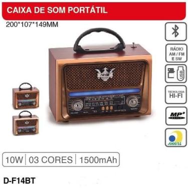 Imagem de Rádio retro portátil grasep AM FM SW 10W RMS DF14BT, Ouro