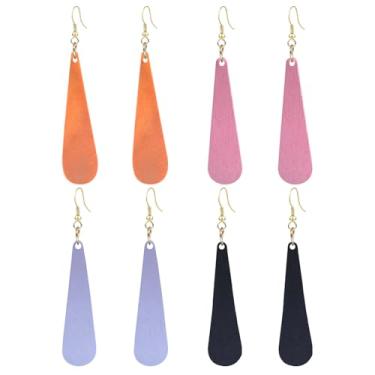 Imagem de QUSIJIA 4 pares de brincos geométricos geométricos de madeira vintage africana em gota étnica para mulheres, trumpet, Acrílico, Sem pedra preciosa