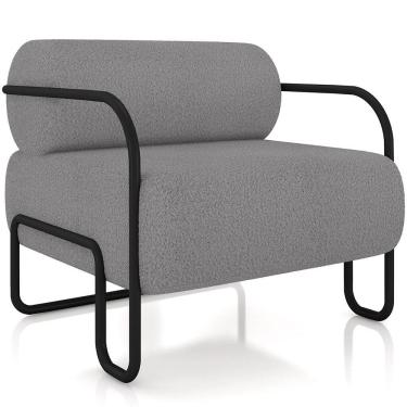 Imagem de Poltrona Decorativa Pés Industrial Moscou K01 Bouclê Cinza - Lyam Decor