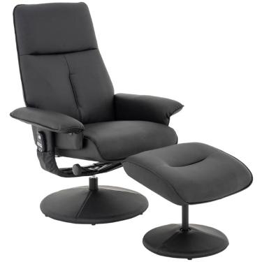 Imagem de Poltrona de Massagem Reclinável Com Apoio Para Pés Holmes R01 PU Preto - Lyam Decor