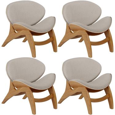 Imagem de Kit 4 Poltronas Decorativa Orgânica Sala Living Kadosh L02 Linho Bege - Lyam Decor