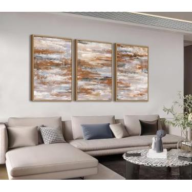 Imagem de Shoci Arte de parede abstrata neutra emoldurada grande moderna marrom cinza preto arte em tela boia natural emoldurada contemporânea impressões de grafite colorido decoração para sala de estar quarto