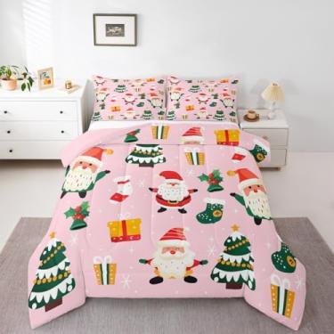 Imagem de jejeloiu Conjunto de cama de Natal macio para meninos e meninas, conjunto de edredom casal de Papai Noel, edredom de microfibra, floco de neve, decoração de quarto, 3 peças com 2 fronhas