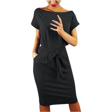 Imagem de Vestido feminino listrado elegante manga curta para trabalhar casual l