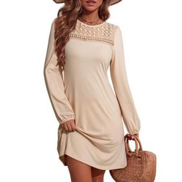 Imagem de Vestido feminino Dokotoo Outono Inverno A Line Shift Plus Size M Apric