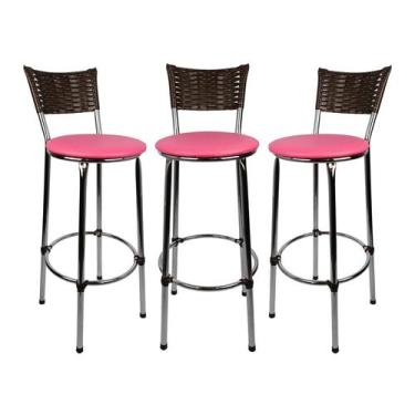 Imagem de KIT 3 Banquetas Alta Cromada Junco ARGILA Cozinha Balcão Bancada - ESP