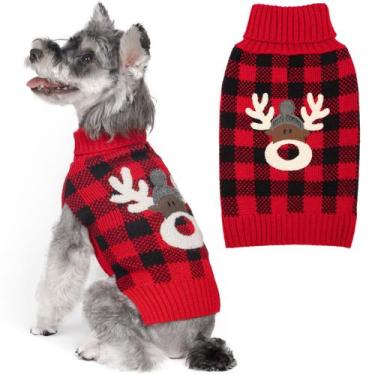 Imagem de Suéter para cães KYEESE Christmas Reindeer Pattern vermelho para cães 