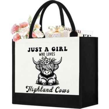 Imagem de Sacola de lona GevguxLuo Highland Cow Print para mulheres