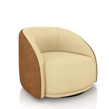 Imagem de Poltrona Decorativa Jenny Base Giratória em Metal Preto Bouclê Bege/Caramelo G45 - Gran Belo