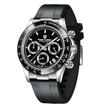 Imagem de Pagani Design Relógios masculinos, relógio de quartzo de movimento japonês, pulseira de borracha impermeável de 100 m, espelho de safira, calendário luminoso, Preto, 40MM, Esporte