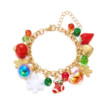 Imagem de Pulseira feminina com pingente de Natal elegante e delicada árvore de floco de neve, pingentes dourados, acessórios para fantasia de Natal, joias de festa de Natal, Medium, Liga de aço, Sem Pedra
