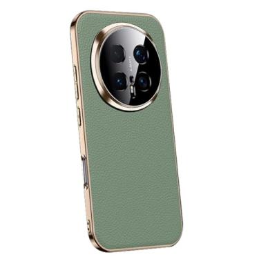 Imagem de HAOMRIYL Capa de couro genuíno para Honor Magic 8 Pro/8, capa de proteção fina galvanizada à prova de choque, verde, 8Pro