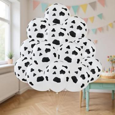 Imagem de 30 peças de balões com estampa de vaca balões de látex preto e branco estilo caubói ocidental com tema de fazenda, desempenho competitivo, itens de decoração de aniversário