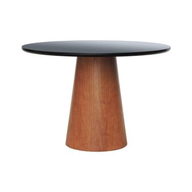 Imagem de Mesa De Jantar Tampo Em Vidro Base Cone Laminado Cinamomo Amêndoa Tampo ø120 Preto-vidro Preto