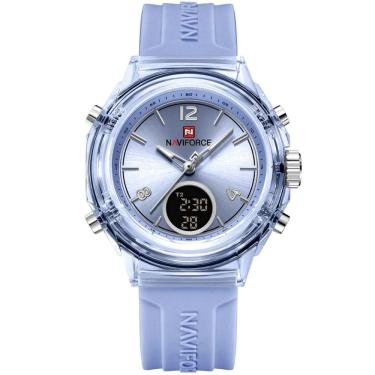 Imagem de Relógio Feminino Display Duplo Design Fashion Retro De Quartzo Mostrador Redondo Luminoso Azul Claro