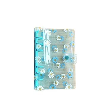 Imagem de A6 Capa de fichário transparente de PVC margarida com 6 furos, protetor de folhas soltas, anel redondo, fichário, agenda, caderno, pasta com fecho de botão de pressão, azul