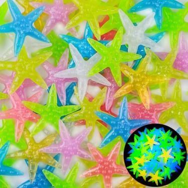 Imagem de Oun Nana Pedras de estrela do mar que brilham no escuro, 100 peças de pedras luminosas em forma de estrela do mar para aquário, aquário, aquário, jardim, artesanato DIY, decoração de festa (cores