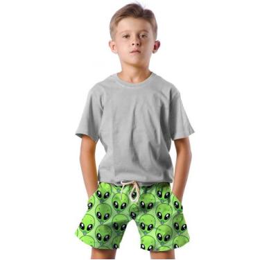 Imagem de Shorts Infantil Bermuda Calção Praia Verão Aliem Funny Cartoon 329 - S