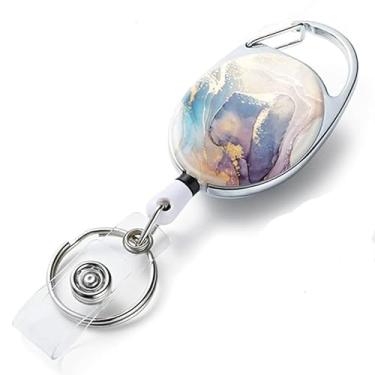 Imagem de 1 pacote de carretéis de crachá retráteis de dois lados com porta-chaves retráteis e clipe, corda de nylon durável, mármore colorido