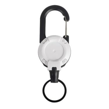Imagem de Chaveiro retrátil resistente, suporte de crachá de mosquetão multiferramentas, suporte retrátil para identidade, cordão de aço inoxidável de 58 cm atualizado, adequado para homens e mulheres, branco