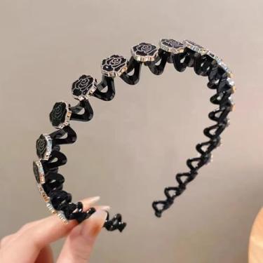 Imagem de Argolas de cabelo onduladas femininas trançadas flor de strass com artefato de cabeça dentada para arrumar cabelos quebrados