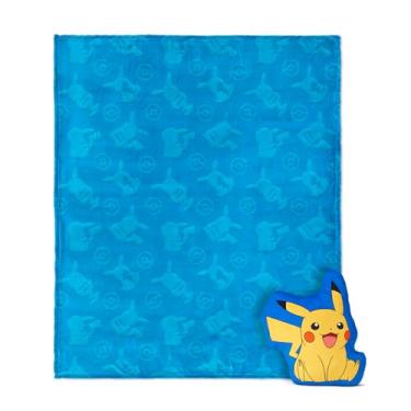 Imagem de Conjunto de cobertor e travesseiro Pokemon Impressions, cobertor de toque de seda de 101,6 cm x 127 cm com travesseiro de personagem combinando – Cobertor macio e aconchegante para presentes