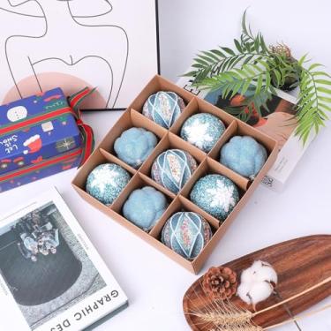 Imagem de Bolas de Natal, 9 peças, 8 cm, bolas de Natal, champanhe, pingente de decoração de árvore de presente para decoração de guirlanda de Natal (azul claro)
