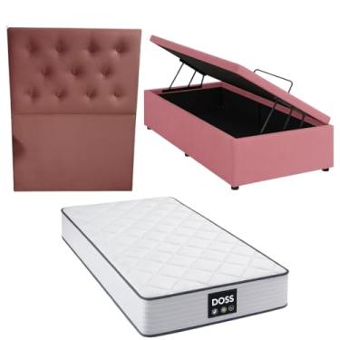 Imagem de Cama Box Baú Blindada com Colchão Doss Molas Ensacadas 30cm + Cabeceira Botonê (SUEDE ROSA, Solteiro)