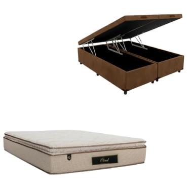 Imagem de Cama Box Baú Bipartida Blindada com Colchão Cloud Molas Ensacadas C/Pillowtop 32cm (SUEDE MARROM, Queen)