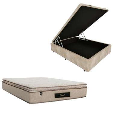 Imagem de Cama Box Baú Blindada com Colchão Cloud Molas Ensacadas C/Pillowtop 32cm (SUEDE BEGE, Casal)